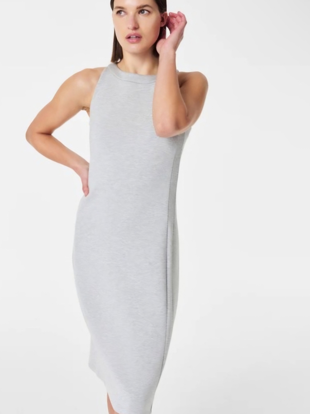 SPANX Heather Gray Sleeveless Midi Sheath Dress